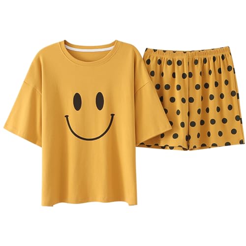GOSO 2pcs Sommer Pyjamas Set für Mädchen Baumwolle Kurze Ärmel Shorts gedruckt lässig niedlich Sleepwear Tops & Hosen Pyjamas Set für Teenager-Mädchen von GOSO