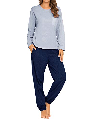 GOSO Damen-Pyjama-Set, Damen-Schlafanzug, langärmelig, Oberteil und Hose, Nachtwäsche, Jogging-Stil, weiche Lounge-Sets Gr. 50, 01a#blau von GOSO