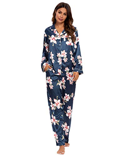 GOSO Damen Pyjamas Set-Satin Pyjamas Damen Button Down Pjs Langarm Top und Hosen Nachtwäsche Lady Nachtwäsche Weiche Sets von GOSO