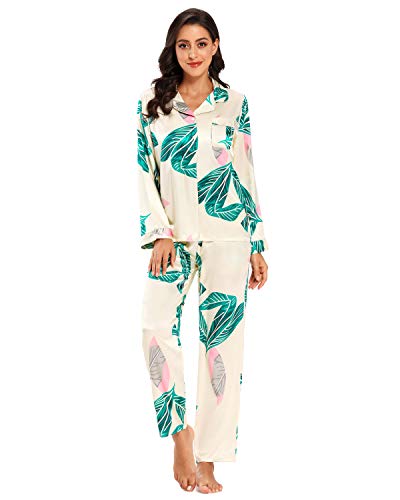 GOSO Damen Pyjamas Set-Satin Pyjamas Damen Button Down Pjs Langarm Top und Hosen Nachtwäsche Lady Nachtwäsche Weiche Sets von GOSO