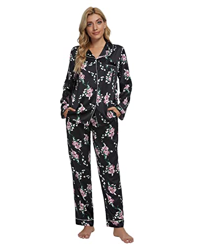 GOSO Damen Pyjamas Set-Satin Pyjamas Damen Button Down Pjs Langarm Top und Hosen Nachtwäsche Lady Nachtwäsche Weiche Sets von GOSO