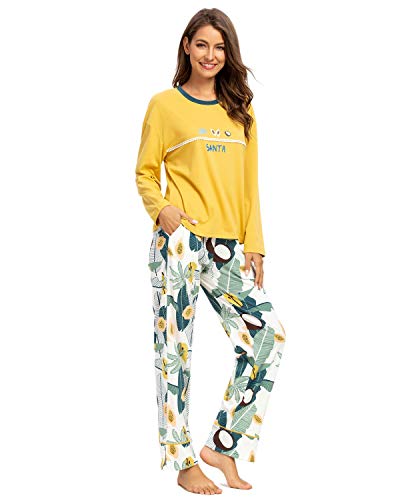 GOSO Damen Schlafanzug Pyjama Set-Damen Schlafanzug Pjs Cartoon Print Langarm Top und Hose Nachtwäsche Lady Nightwear Soft Lounge Sets von GOSO