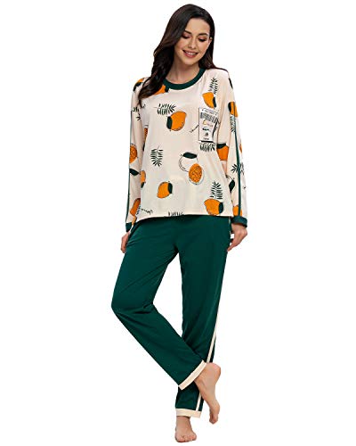 GOSO Damen Schlafanzug Pyjama Set-Damen Schlafanzug Pjs Cartoon Print Langarm Top und Hose Nachtwäsche Lady Nightwear Soft Lounge Sets von GOSO