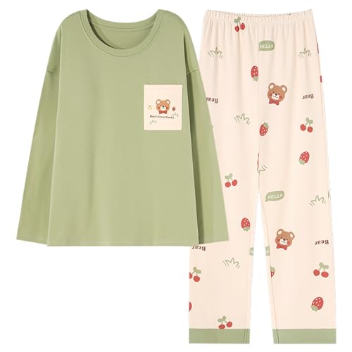 GOSO Mädchen Baumwolle Pyjama Loungewear T-Shirt Hose Nachtwäsche für Winter/Herbst, Atmungsaktive Niedliche Stylische Schlafanzug für Teenager von GOSO