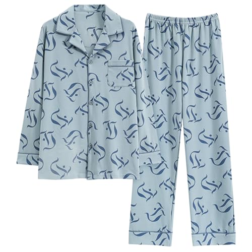 GOSO Jungen Pyjama Sets Baumwolle Button Down Nachtwäsche für Herbst/Winter 2pcs Pjs Sets, Lange Ärmel & Lange Hosen Loungwear Set für große Teenager Jungen von GOSO