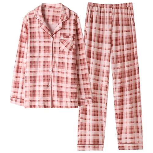 GOSO Mädchen Baumwolle 2pcs PJS Button Down Pyjamas Set Lange Ärmel Loungewear Set Nachtwäsche für Winter/Herbst, Atmungsaktiv Cute Sleepwear Set für Teenager Mädchen Große Mädchen von GOSO