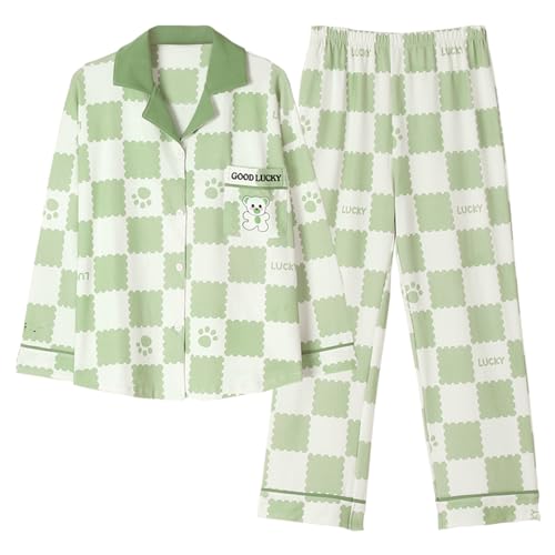 GOSO Mädchen Baumwolle 2pcs PJS Button Down Pyjamas Set Lange Ärmel Loungewear Set Nachtwäsche für Winter/Herbst, Atmungsaktiv Cute Sleepwear Set für Teenager Mädchen Große Mädchen von GOSO