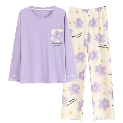 GOSO Mädchen Baumwolle 2pcs Pyjamas Set Stylish Loungewear Set Nachtwäsche für Winter/Herbst, Atmungsaktiv Niedlich Schlafanzug Set für Teenager Mädchen von GOSO