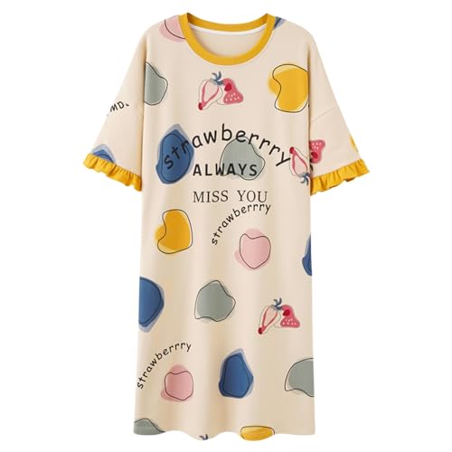 GOSO Mädchen Baumwolle Nachthemd Pyjamas Kleid Kurze Ärmel T-Shirt Rundhalsausschnitt niedlichen Muster Sleepwear weichen Schlaf Kleid Nachtwäsche für große Mädchen von GOSO