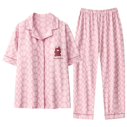 GOSO Mädchen Baumwolle Pyjamas Set Warme Loungewear Set Button Down Kurze ÄrmelHose Nachtwäsche, Niedliche Stylische Nachtwäsche für Teenager Mädchen von GOSO