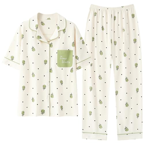 GOSO Mädchen Baumwolle Pyjamas Set Warme Loungewear Set Button Down Kurze ÄrmelHose Nachtwäsche, Niedliche Stylische Nachtwäsche für Teenager Mädchen von GOSO