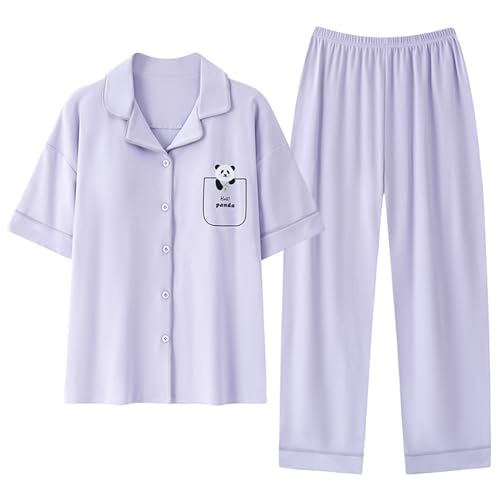 GOSO Mädchen Baumwolle Pyjamas Set Warme Loungewear Set Button Down Kurze ÄrmelHose Nachtwäsche, Niedliche Stylische Nachtwäsche für Teenager Mädchen von GOSO