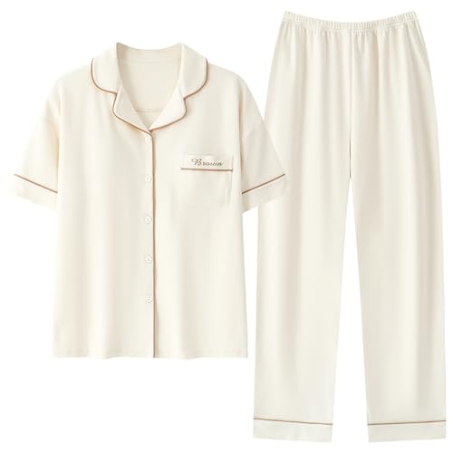 GOSO Mädchen Baumwolle Pyjamas Set Warme Loungewear Set Button Down Kurze ÄrmelHose Nachtwäsche, Niedliche Stylische Nachtwäsche für Teenager Mädchen von GOSO