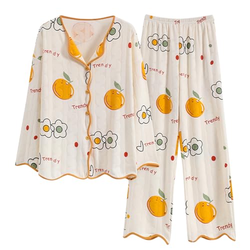 GOSO Mädchen Baumwolle Pyjamas Set Warme Loungewear Set Button Down Lange Ärmel Lange Hose Nachtwäsche Niedliche Stylische Nachtwäsche für große Mädchen von GOSO