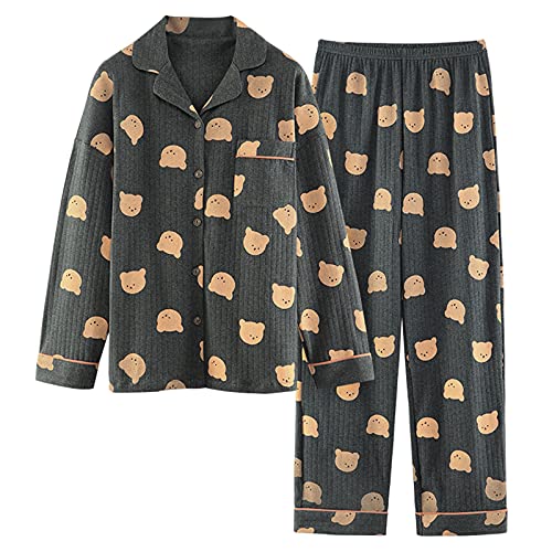 GOSO Mädchen Baumwolle Pyjamas Set Warme Loungewear Set Button Down Lange Ärmel Lange Hose Nachtwäsche für Winter/Herbst, Atmungsaktiv Niedlich Stilvolle Nachtwäsche Set für Teenager Mädchen von GOSO