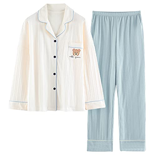 GOSO Mädchen Baumwolle Pyjamas Set Warme Loungewear Set Button Down Lange Ärmel Lange Hose Nachtwäsche für Winter/Herbst, Atmungsaktiv Niedlich Stilvolle Nachtwäsche Set für Teenager Mädchen von GOSO