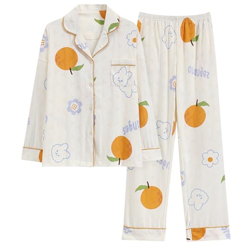 GOSO Mädchen Baumwolle Pyjamas Set Warme Loungewear Set Button Down Lange Ärmel Lange Hose Nachtwäsche für Winter/Herbst, Atmungsaktiv Niedlich Stilvolle Nachtwäsche Set für Teenager Mädchen von GOSO