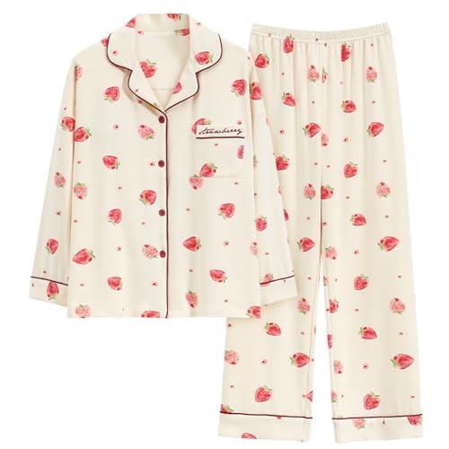 GOSO Mädchen Baumwolle Pyjama Set - Warme Loungewear Mit Button Down Lange Ärmel Und Lange Hose - Atmungsaktive Niedliche Stilvolle Nachtwäsche für Winter/Herbst Teenager Mädchen von GOSO