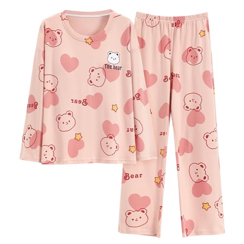 GOSO Mädchen Baumwolle Pyjamas Set Warme Loungewear Set Rundhalsausschnitt Lange Ärmel Lange Hose Nachtwäsche, Atmungsaktiv Niedlich Stilvolle Nachtwäsche Set für Teenager Mädchen von GOSO