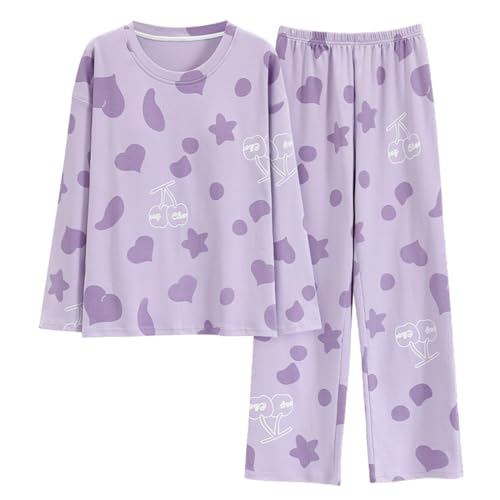 GOSO Mädchen Baumwolle Pyjamas Set Warme Loungewear Set Rundhalsausschnitt Lange Ärmel Lange Hose Nachtwäsche, Atmungsaktiv Niedlich Stilvolle Nachtwäsche Set für Teenager Mädchen von GOSO