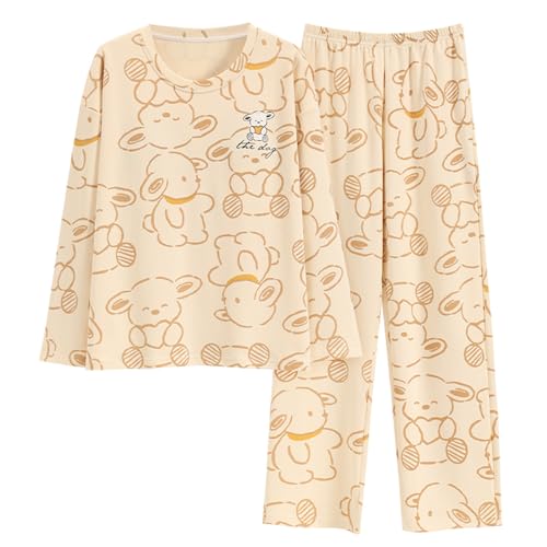 GOSO Mädchen Baumwolle Pyjamas Set Warme Loungewear Set Rundhalsausschnitt Lange Ärmel Lange Hose Nachtwäsche, Atmungsaktiv Niedlich Stilvolle Nachtwäsche Set für Teenager Mädchen von GOSO