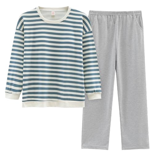 GOSO Mädchen Baumwollpyjamaset Warmes Loungewear Set Rundhalsausschnitt Lange Ärmel Lange Hose Nachtwäsche, Niedliches Stylisches Schlafanzugset für große Mädchen von GOSO