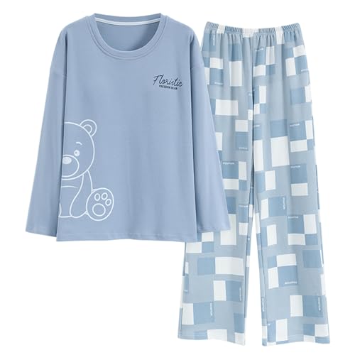 GOSO Mädchen Baumwollpyjamaset Warmes Loungewear Set Rundhalsausschnitt Lange Ärmel Lange Hose Nachtwäsche, Niedliches Stylisches Schlafanzugset für große Mädchen von GOSO