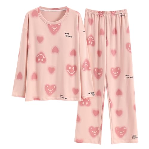 GOSO Mädchen Baumwollpyjamaset Warmes Loungewear Set Rundhalsausschnitt Lange Ärmel Lange Hose Nachtwäsche, Niedliches Stylisches Schlafanzugset für große Mädchen von GOSO