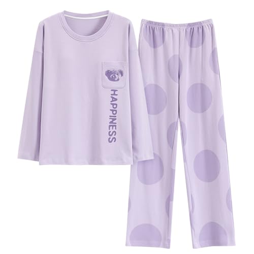 GOSO Mädchen Baumwollschlafanzug Set Lange Ärmel Lange Hose Nachtwäsche, Warmes Loungewear Set RundhalsausschnittAtmungsaktiv Niedlich Stilvolles Schlafanzug Set, für große Mädchen 9-15 Jah von GOSO