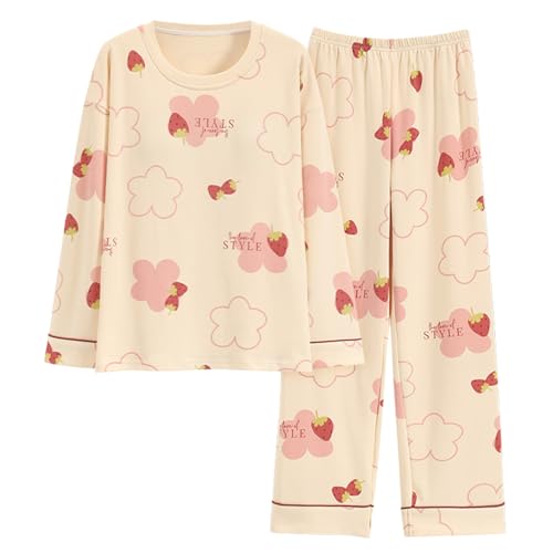 GOSO Mädchen Baumwollschlafanzug Set Lange Ärmel Lange Hose Nachtwäsche, Warmes Loungewear Set RundhalsausschnittAtmungsaktiv Niedlich Stilvolles Schlafanzug Set, für große Mädchen 9-15 Jah von GOSO