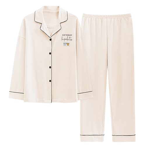 GOSO Mädchen Baumwollschlafanzug Set Warme Loungewear Set Button Down Lange Ärmel Lange Hose Nachtwäsche mit Taschen, Niedliche stylische Nachtwäsche für große Mädchen von GOSO