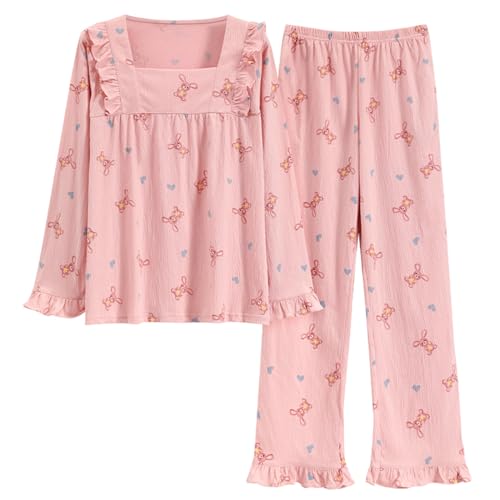 GOSO Mädchen Baumwollschlafanzug Set Warmes Loungewear Set Lange Ärmel Lange Hose Nachtwäsche, Atmungsaktiv Niedlich Stilvolles Schlafanzug Set für große Mädchen von GOSO