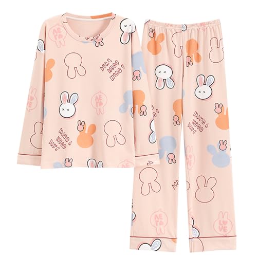 GOSO Mädchen Baumwollschlafanzug Set Warmes Loungewear Set Rundhalsausschnitt Lange Ärmel Lange Hose Nachtwäsche, Atmungsaktiv Niedlich Stilvolles Schlafanzug Set für große Mädchen von GOSO