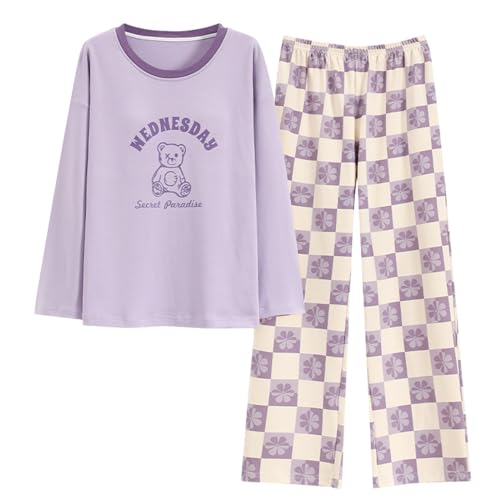 GOSO Mädchen Baumwollschlafanzug Set Warmes Loungewear Set Rundhalsausschnitt Lange Ärmel Lange Hose Nachtwäsche, Atmungsaktiv Niedlich Stilvolles Schlafanzug Set für große Mädchen von GOSO