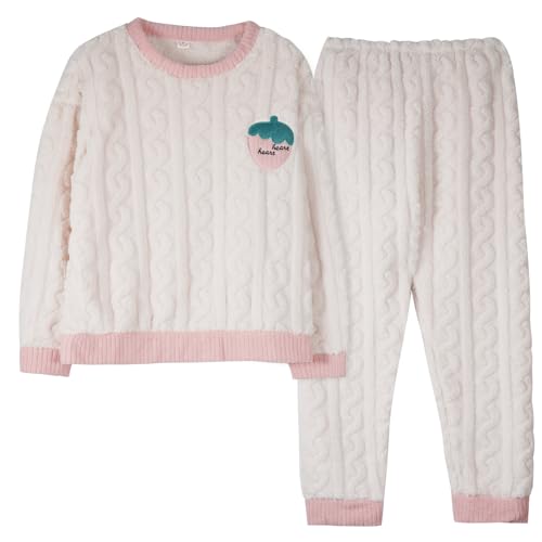 GOSO Mädchen Fleece Schlafanzug Set Flanell Warme Loungewear Set, Rundhalsausschnitt Lange Ärmel Lange Hosen Nachtwäsche, Schlafanzug für große Mädchen von 8-14 Jah von GOSO