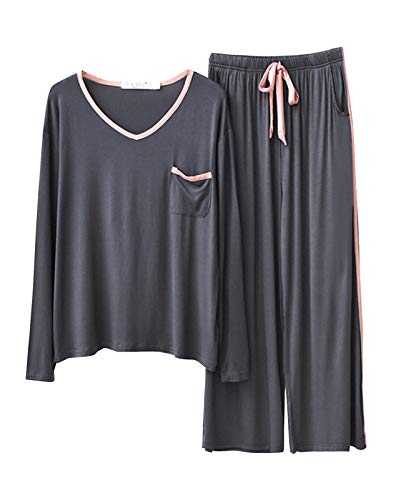 GOSO Mädchen Modal Pyjamas Set Warme Loungewear Set T-Shirt Hose Nachtwäsche für Winter/Herbst, Atmungsaktiv Niedlich Stilvolle Nachtwäsche Set für Teenager Mädchen von GOSO