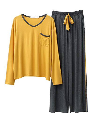 GOSO Mädchen Modal Pyjamas Set Warme Loungewear Set T-Shirt Hose Nachtwäsche für Winter/Herbst, Atmungsaktiv Niedlich Stilvolle Nachtwäsche Set für Teenager Mädchen von GOSO