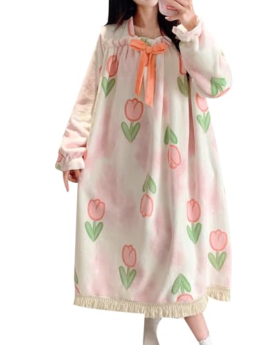 GOSO Mädchen Nachthemd Fleece Morgenmäntel Nachtwäsche Langarm Bud Ärmel Loungewear Flanell Winter Warmes Nachthemd Schlafanzug Nachthemd(9 Jahre, Pink) von GOSO