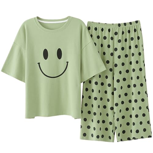 GOSO Mädchen PJS Pyjamas Set Kurze Ärmel 3/4 Länge Capri Hose Loungewear Set Nachtwäsche für Sommer/Frühling, Atmungsaktiv Niedliche Nachtwäsche Set für Teenager Mädchen von GOSO