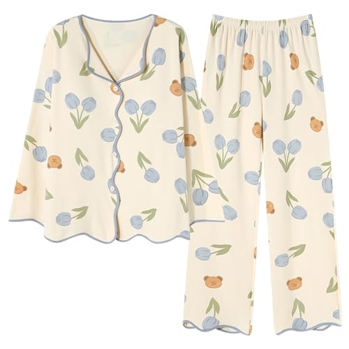 GOSO Mädchen Pyjamas Set 2pcs PJS Button Down Baumwolle locker sitzend Frühling Sommer Herbst niedlich hautfreundlich Lange Ärmel Hose atmungsaktiv Schlafanzug von GOSO