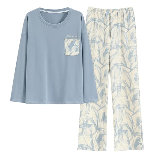 GOSO Mädchen Pyjamas Set Baumwolle Lange Ärmel Loungewear Set Teen Pyjamas Niedliche Schlafanzüge Oberteile und Lange Hosen Nachtwäsche für Frühling/Herbst (5D_Blue,15 Jahre) von GOSO