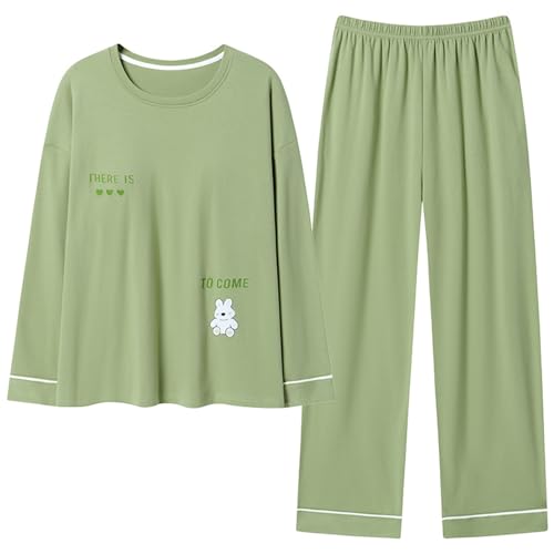 GOSO Mädchen Pyjamas Set Baumwolle Lange Ärmel Loungewear Set Teen Pyjamas Niedliche Schlafanzüge Oberteile und Lange Hosen Nachtwäsche für Frühling/Herbst (9G1_Green,15 Jahre) von GOSO