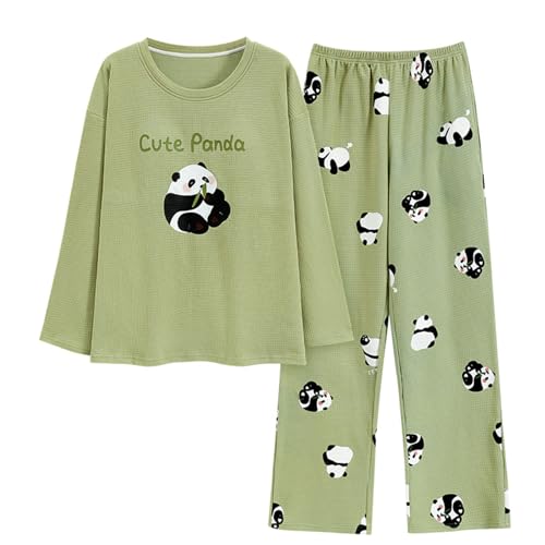 GOSO Mädchen Pyjamas Set Baumwolle Lange Ärmel Loungewear Set Teen Pyjamas Niedliche Schlafanzüge Oberteile und Lange Hosen Weiche Nachtwäsche für Frühling/Herbst (3G1_Green, 13 Jahre) von GOSO