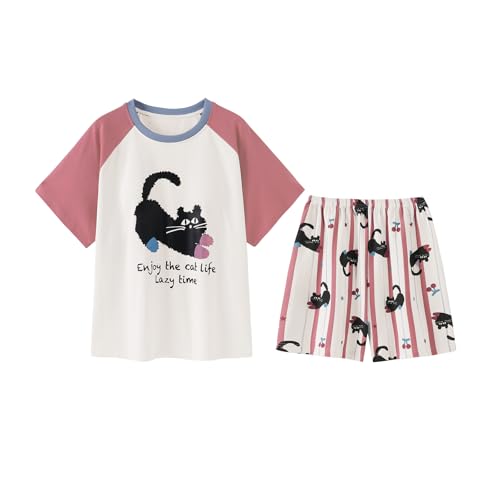 GOSO Mädchen Pyjamas Set Nette Kinder 10 12 14 16 Jahre Pjs Pyjama Nachtwäsche Print Tops und Kurze Hosen Nachtwäsche Sommer Kinder Outfit von GOSO