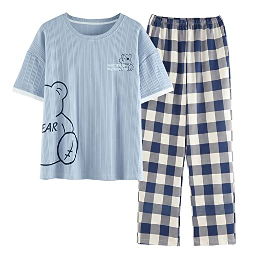 GOSO Mädchen Pyjamas Set Rundhalsausschnitt Pullover Weich Kurzarm Oberteil Lange Hose Nachtwäsche Mädchen Loungewear PJ Set von GOSO