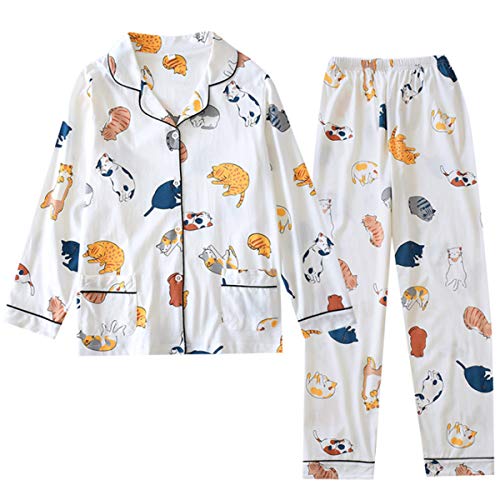 GOSO Mädchen-Schlafanzug, 8–14 Jahre, Button-Down-Pyjama für Teenager, Mädchen, Nachtwäsche, langärmelig, Tops und lange Hosen, Loungewear, 84 W, Weiß, 13 Jahre von GOSO