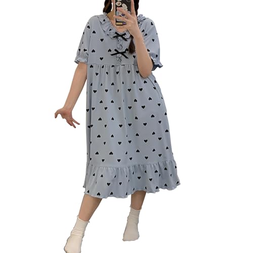 GOSO Mädchen Schlafanzug Kleid NachtKleid Kurze Ärmel Baumwolle Nachthemd Sommer Niedliches Muster Lockere Schlafkleidung Weicher Schlaf Kleid Nachtwäsche für große Mädchen von GOSO