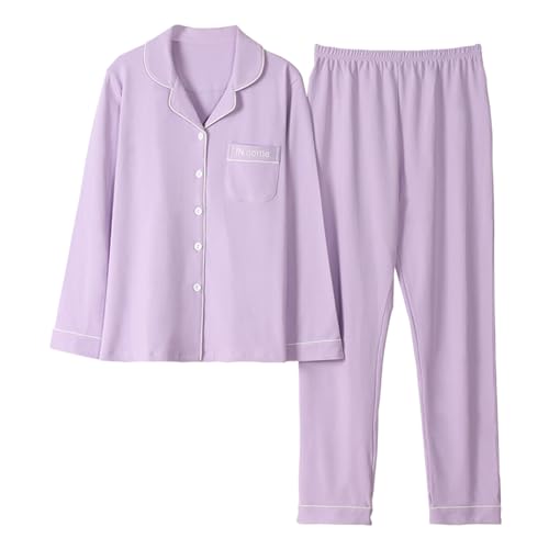 GOSO Mädchen Schlafanzug Set Front Opening Button Down Baumwolle einfarbig locker Frühling Sommer Herbst niedlich hautfreundlich stilvoll atmungsaktiv Schlafanzug von GOSO