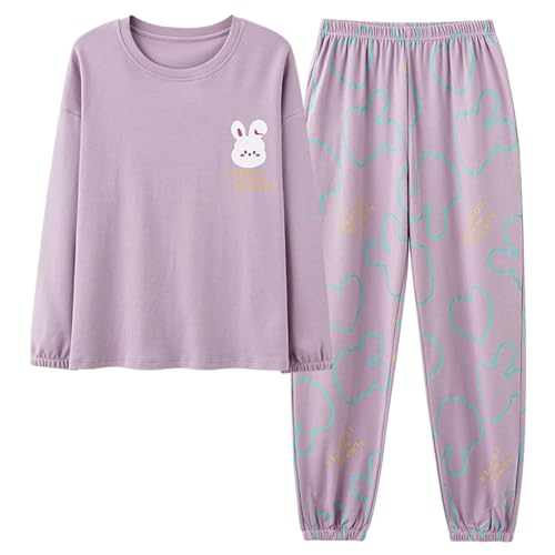 GOSO Mädchen Schlafanzug Set mit Taschen Baumwolle Locker sitzend Frühling Sommer Herbst Niedlich Hautfreundlich Lange Ärmel Hose Atmungsaktiv Nachtwäsche von GOSO