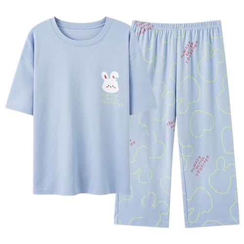 GOSO Mädchen Sommer Pyjamas Set Loungewear Set Kurze Ärmel+Caprihose Nachtwäsche, 2pcs Baumwolle niedlich stilvolle Nachtwäsche für Teenager Mädchen von GOSO